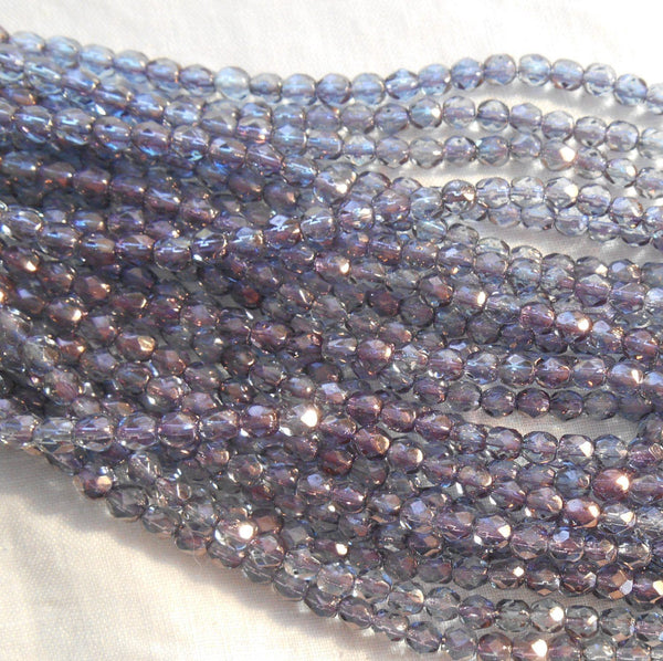 Fifty 4mm Czech glass Purple Luster, firepolished, faceted round beads, C3650 - Glorious Glass Beads
