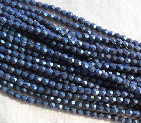 Fifty 4mm Polychrome Indigo Czech glass firepolished, faceted round beads, C6750 - Glorious Glass Beads