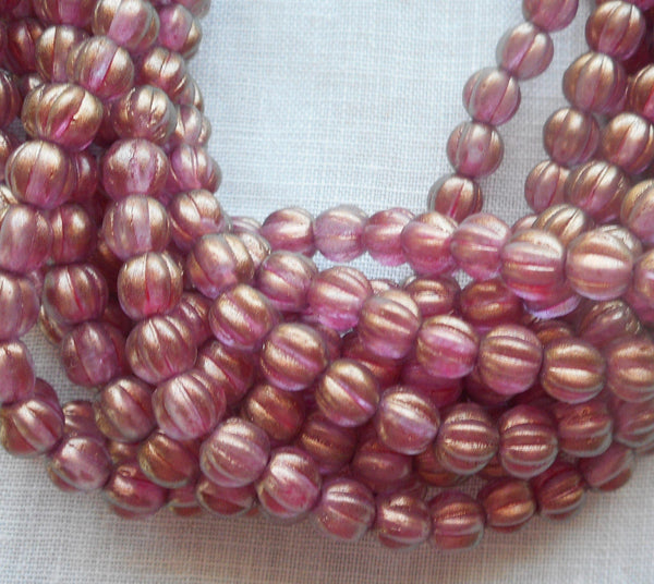 Fifty 5mm Halo Cherub melon Czech glass beads, gold coated pink glass beads C33101 - Glorious Glass Beads