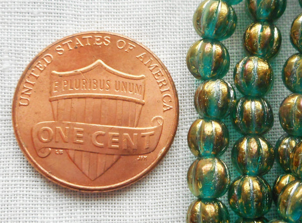 Fifty 5mm Luster Iris Atlantis Blue melon beads, Czech pressed glass beads C4850 - Glorious Glass Beads