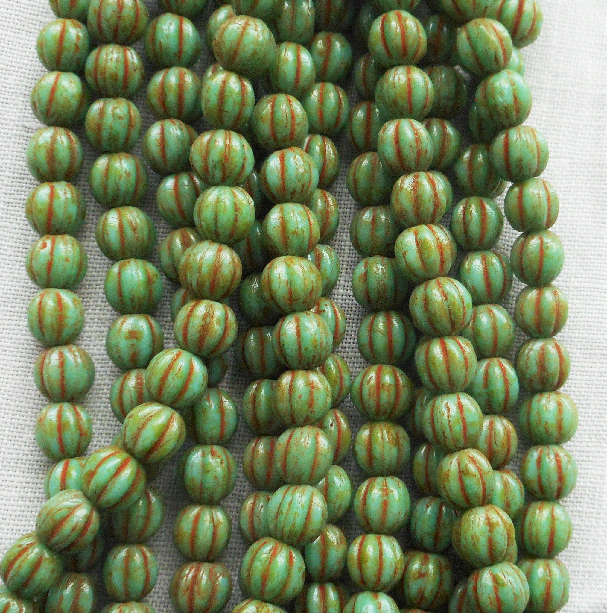 Fifty 5mm Opaque Turquoise Picasso melon beads, pressed Czech glass beads C8750 - Glorious Glass Beads