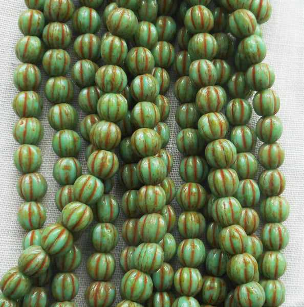 Fifty 5mm Opaque Turquoise Picasso melon beads, pressed Czech glass beads C8750 - Glorious Glass Beads
