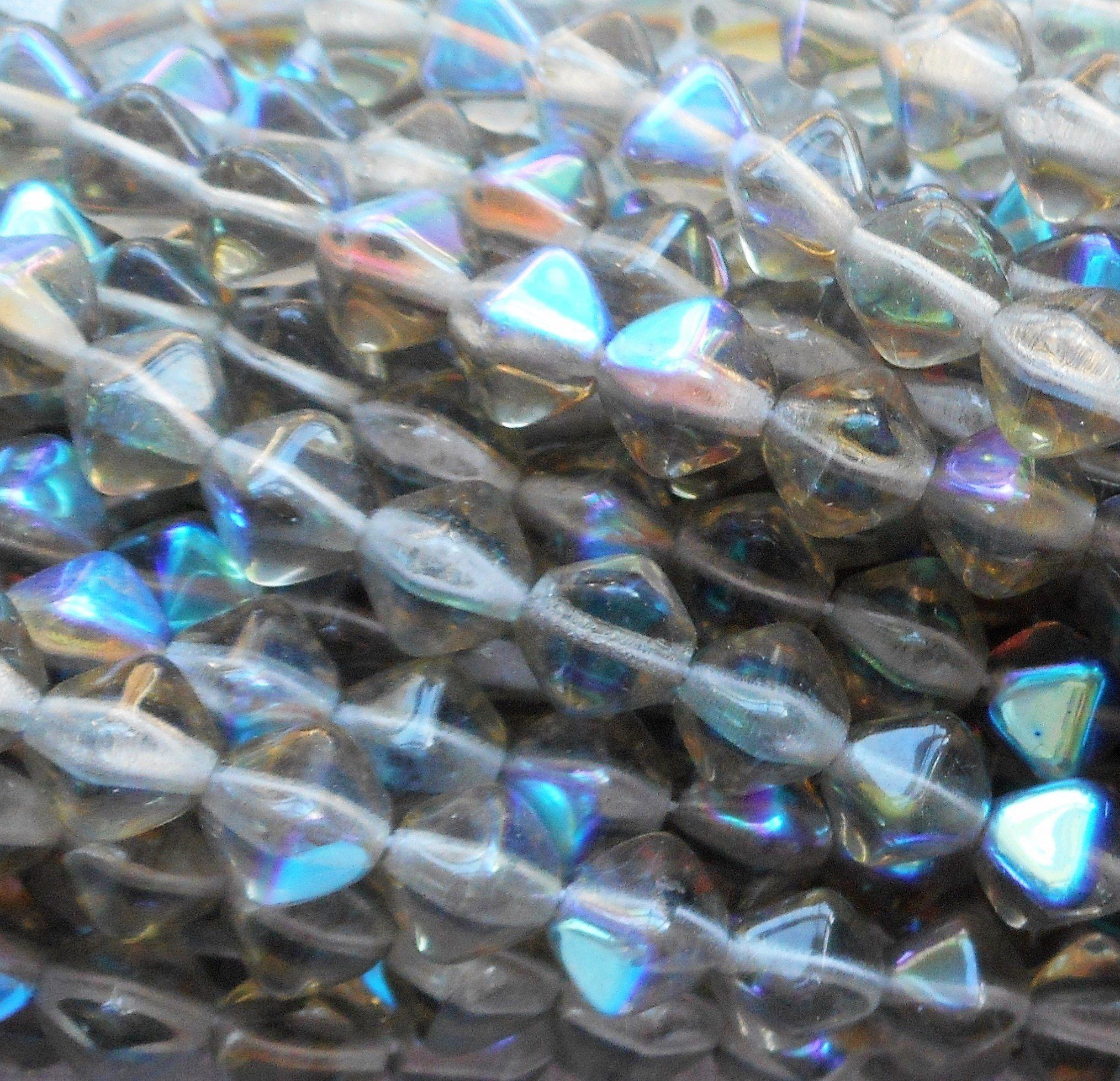 6mm Crystal AB Flower Beads, Czech Glass