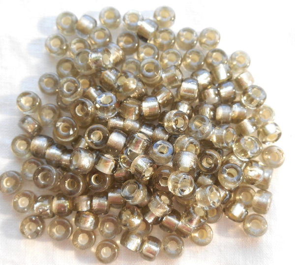 Fifty 6mm Czech Black Diamond Silver Lined glass pony roller beads, large hole crow beads, C4750