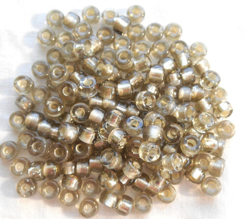 Fifty 6mm Czech Black Diamond Silver Lined glass pony roller beads, large hole crow beads, C4750 - Glorious Glass Beads