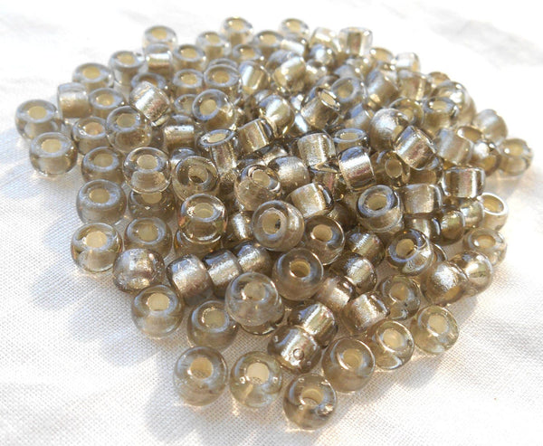 Fifty 6mm Czech Black Diamond Silver Lined glass pony roller beads, large hole crow beads, C4750 - Glorious Glass Beads