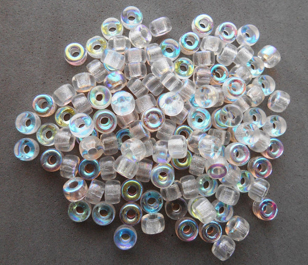 Fifty 6mm Czech Crystal AB glass pony roller beads, large hole crow beads, C9650 - Glorious Glass Beads