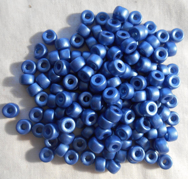 Fifty 6mm Czech glass Matte Metallic Periwinkle Blue pony roller beads, large hole crow beads, C6450