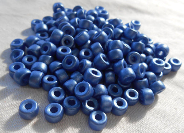 Fifty 6mm Czech glass Matte Metallic Periwinkle Blue pony roller beads, large hole crow beads, C6450 - Glorious Glass Beads