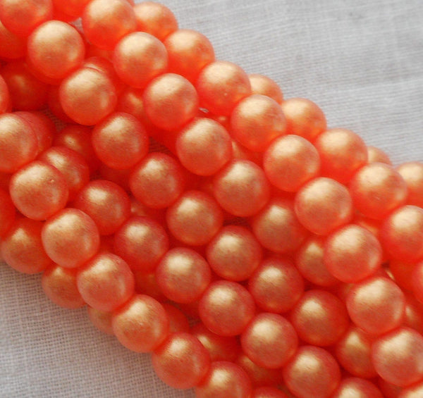 Fifty 6mm Czech glass Sueded Gold Hyacinth, Light Orange druk beads, C5850 - Glorious Glass Beads