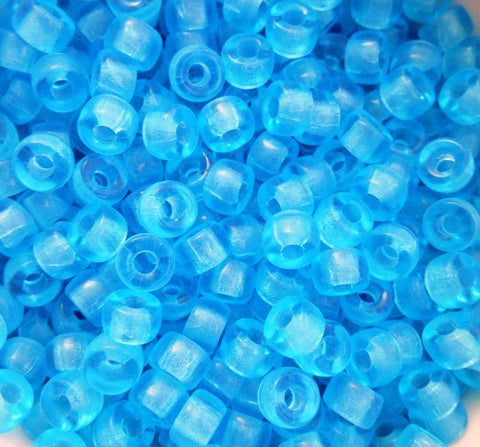 Fifty 6mm Czech glass Transparent Aqua pony roller beads, large hole crow beads, C5350 - Glorious Glass Beads