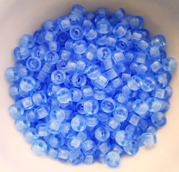 Fifty 6mm Czech glass Transparent Light Sapphire blue pony roller beads, large hole crow beads, C0096