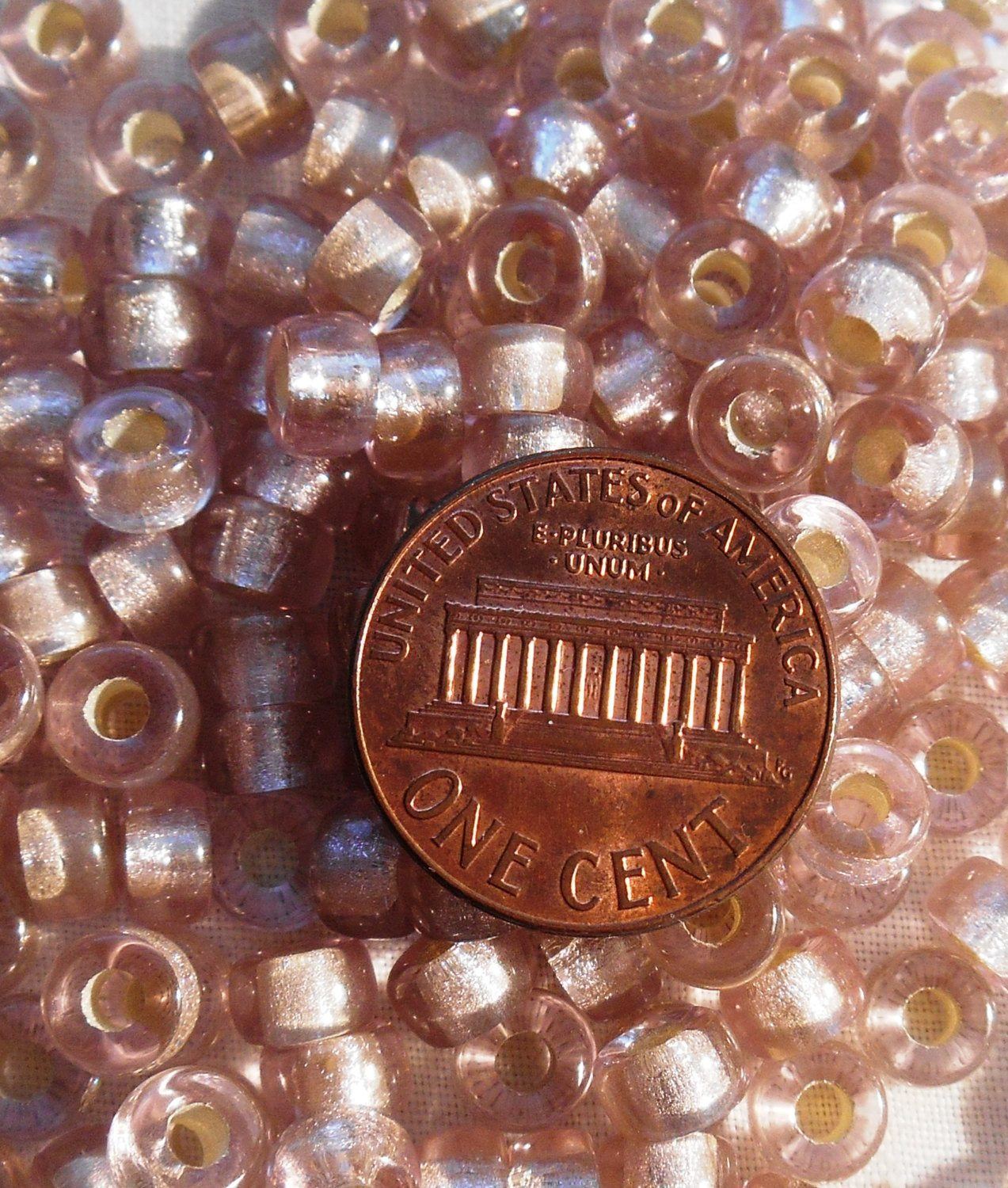 Fifty 6mm Czech Light Pink Silver Lined glass pony roller beads, large hole crow beads, C7450 - Glorious Glass Beads