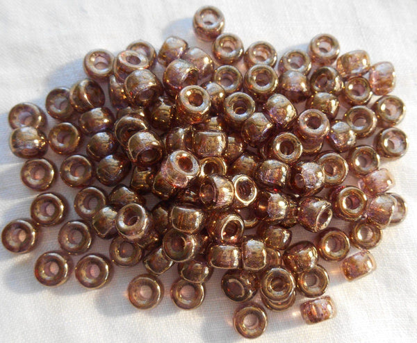 Fifty 6mm Czech Lumi Brown glass pony roller beads, large hole crow beads, C0067