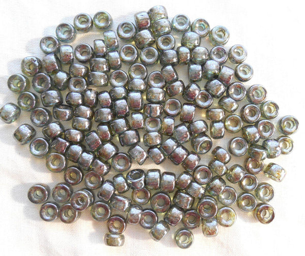 Fifty 6mm Czech Lumi Green glass pony roller beads, large hole crow beads, C0067