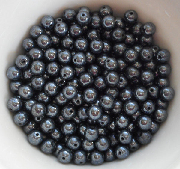 Fifty 6mm Czech Metallic Gray Hematite glass druk beads, C1450