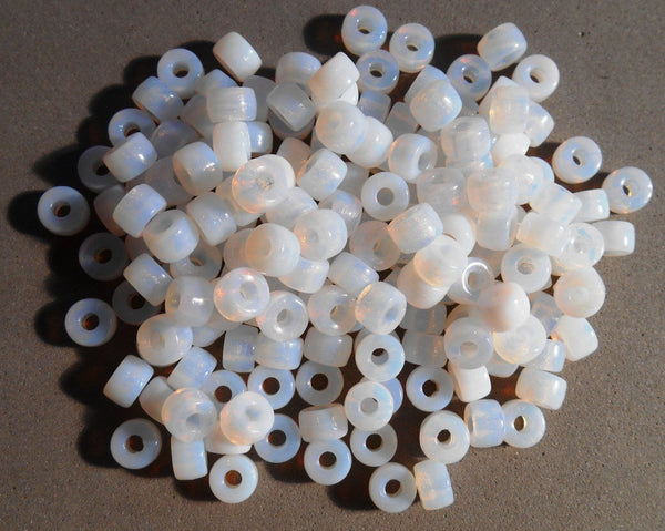 Fifty 6mm Czech Milky Opaque White glass pony, roller beads, large hole crow beads, C0450