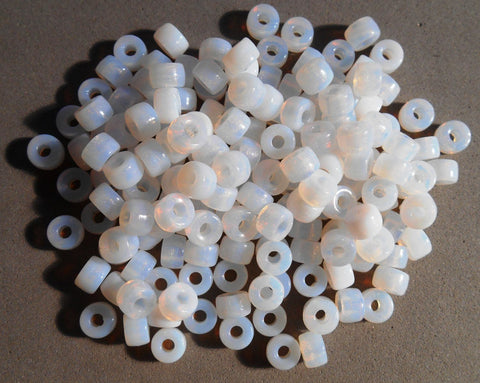 Fifty 6mm Czech Milky Opaque White glass pony, roller beads, large hole crow beads, C0450 - Glorious Glass Beads