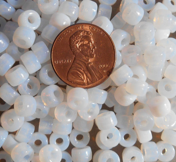 Fifty 6mm Czech Milky Opaque White glass pony, roller beads, large hole crow beads, C0450 - Glorious Glass Beads
