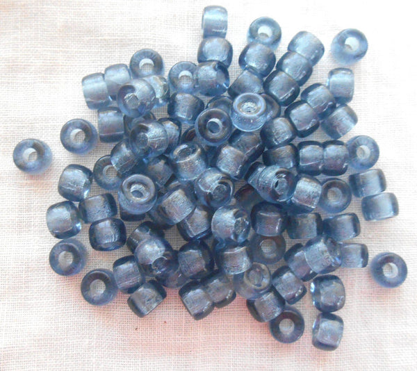 Fifty 6mm Czech Montana Blue glass pony roller beads, large hole crow beads, C7450