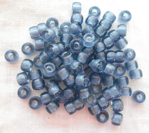 Fifty 6mm Czech Montana Blue glass pony roller beads, large hole crow beads, C7450 - Glorious Glass Beads