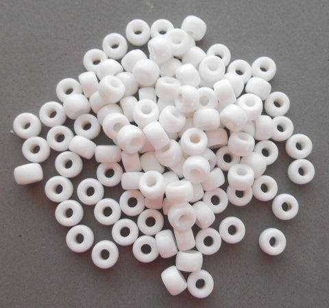 Fifty 6mm Czech Opaque White glass pony roller beads, large hole crow beads, C8750 - Glorious Glass Beads