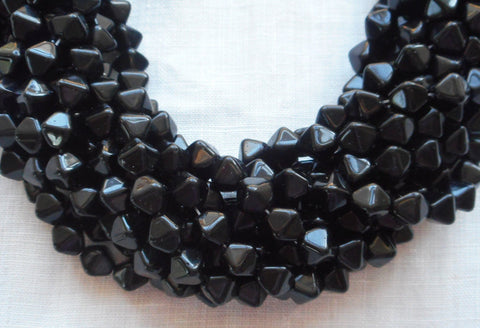 Fifty 6mm Jet Black bicones pressed glass Czech bicone beads, C7450 - Glorious Glass Beads