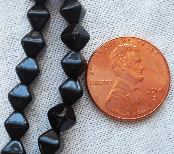Fifty 6mm Jet Black bicones pressed glass Czech bicone beads, C7450 - Glorious Glass Beads