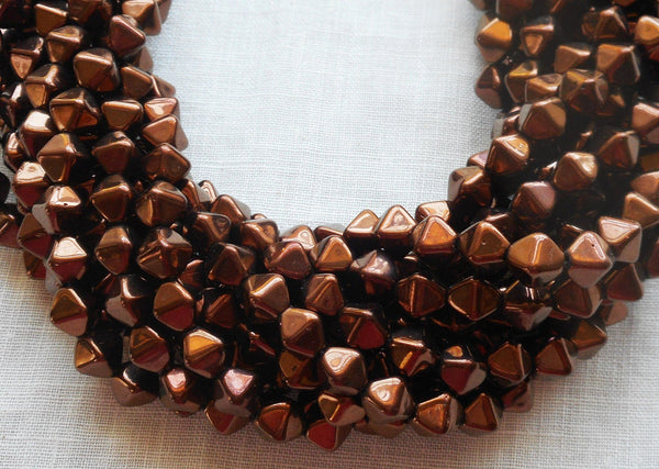 Fifty 6mm Luster Dark Bronze bicones, metallic brown pressed glass Czech bicone beads C0001