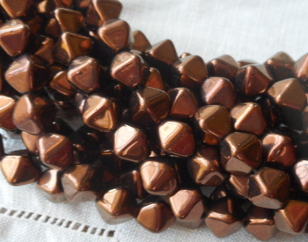 Fifty 6mm Luster Dark Bronze bicones, metallic brown pressed glass Czech bicone beads C0001 - Glorious Glass Beads