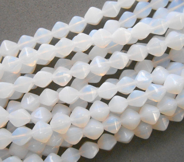Fifty 6mm Milky White bicones, Czech pressed glass bicone beads, C0082