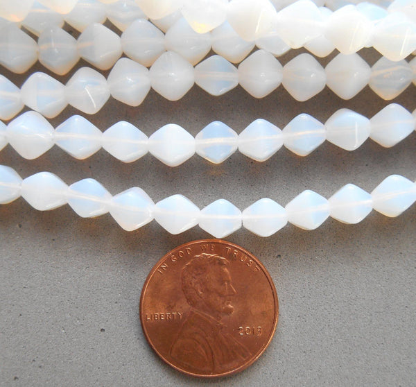 Fifty 6mm Milky White bicones, Czech pressed glass bicone beads, C8550 - Glorious Glass Beads