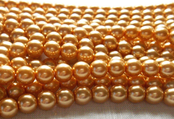 Fifty 6mm Preciosa Czech gold glass pearl druk beads, C5750 - Glorious Glass Beads