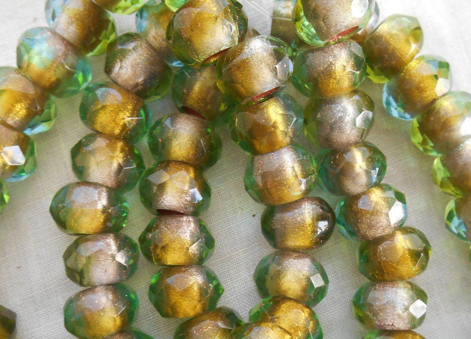 Large Hole Beads, Yellow Faceted Crystal Big Hole Beads (4)