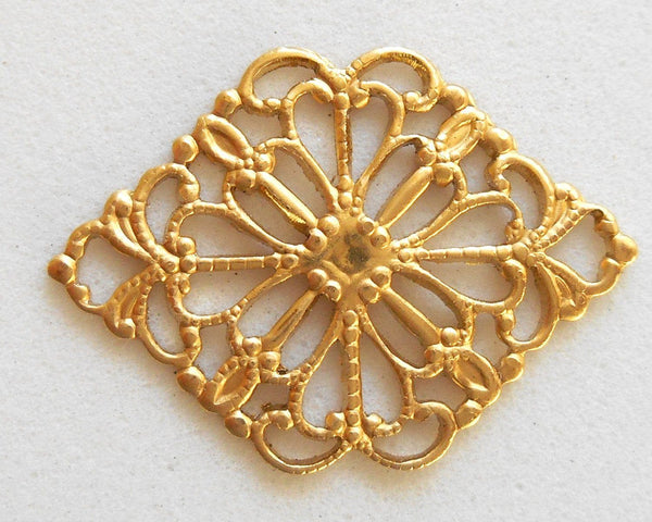Lot of 12 Raw Brass Stamping Diamond, Oval Filigree Connectors, 21 x 15mm, made in the USA, C6101 - Glorious Glass Beads