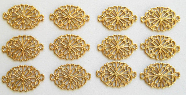 Lot of 12 Raw Brass Stamping Oval Filigree Connectors, 19 x 12mm, made in the USA, C79101 - Glorious Glass Beads