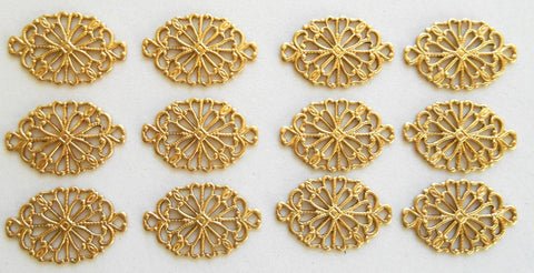 Lot of 12 Raw Brass Stamping Oval Filigree Connectors, 19 x 12mm, made in the USA, C79101 - Glorious Glass Beads