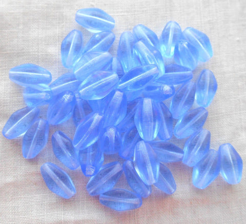 Lot of 25 11mm x 7mm Light Sapphire Blue Czech glass lantern, diamond or tube bead,s C9125 - Glorious Glass Beads