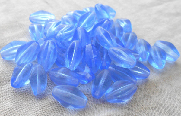 Lot of 25 11mm x 7mm Light Sapphire Blue Czech glass lantern, diamond or tube bead,s C9125 - Glorious Glass Beads