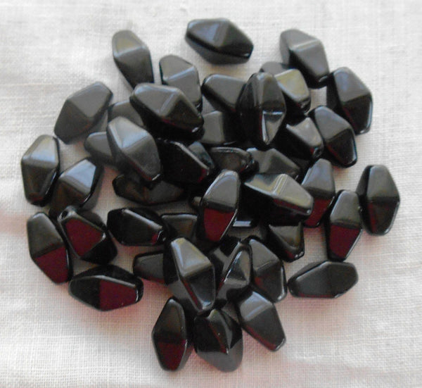 Lot of 25 11mm x 7mm Opaque Jet Black Czech glass lantern or tube beads, C8025