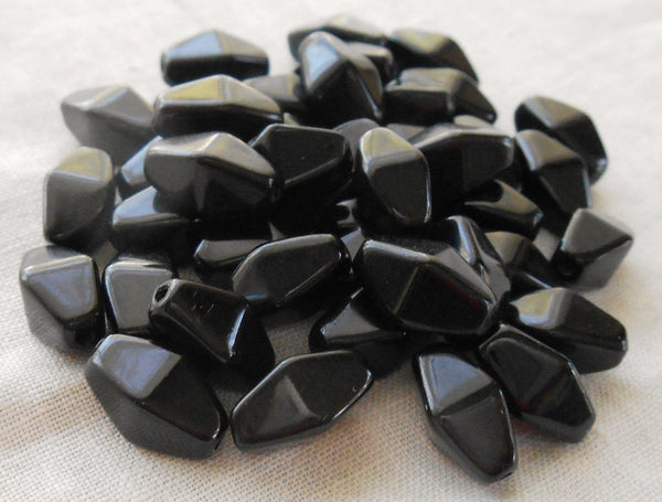 Lot of 25 11mm x 7mm Opaque Jet Black Czech glass lantern or tube beads, C8025 - Glorious Glass Beads