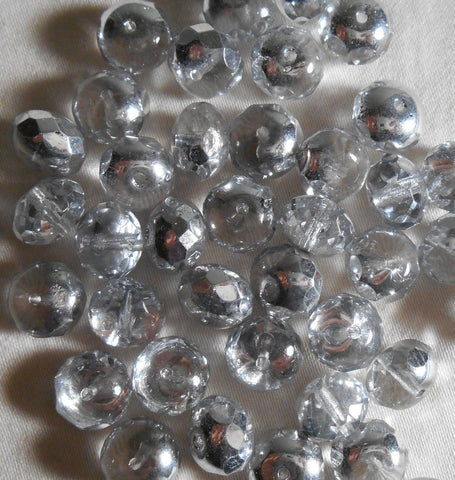 Lot of 25 6 x 9mm Czech glass Silver Crystal faceted puffy rondelle beads, C5925 - Glorious Glass Beads