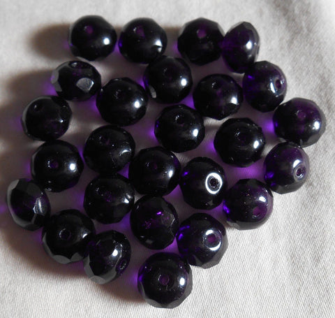 Lot of 25 6 x 9mm Deep Purple, Violet puffy rondelle beads, firepolished, faceted Czech glass beads C2725 - Glorious Glass Beads