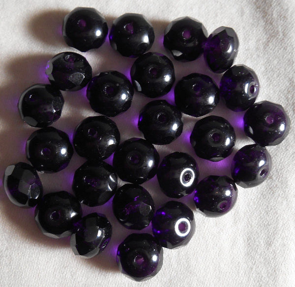 Lot of 25 6 x 9mm Deep Purple, Violet puffy rondelle beads, firepolished, faceted Czech glass beads C2725 - Glorious Glass Beads