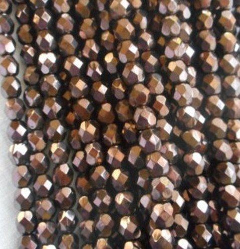 Lot of 25 6mm chocolate bronze, metallic brown beads, firepolished, faceted round Czech glass beads C1725
