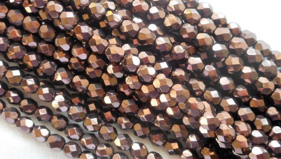 Lot of 25 6mm chocolate bronze, metallic brown beads, firepolished, faceted round Czech glass beads C1725 - Glorious Glass Beads