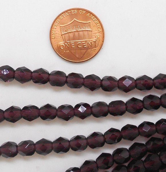 Lot of 25 6mm Czech glass amethyst purple firepolished faceted round beads, C2625 to 11/03/15, C3425 - Glorious Glass Beads