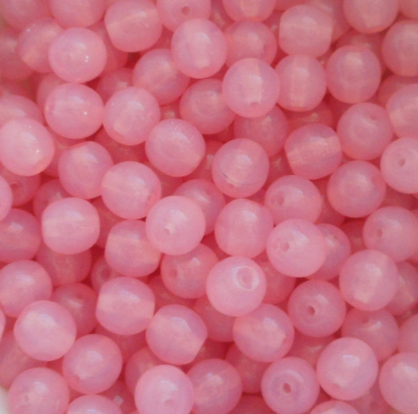 Lot of 50 6mm Czech glass, Milky Pink Rose Opal druks, opaque druk beads, - Glorious Glass Beads