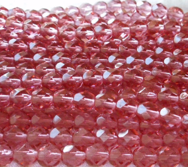 Lot of 25 6mm French Rose Czech glass beads, light pink crystal firepolished, faceted round beads, C80125 - Glorious Glass Beads