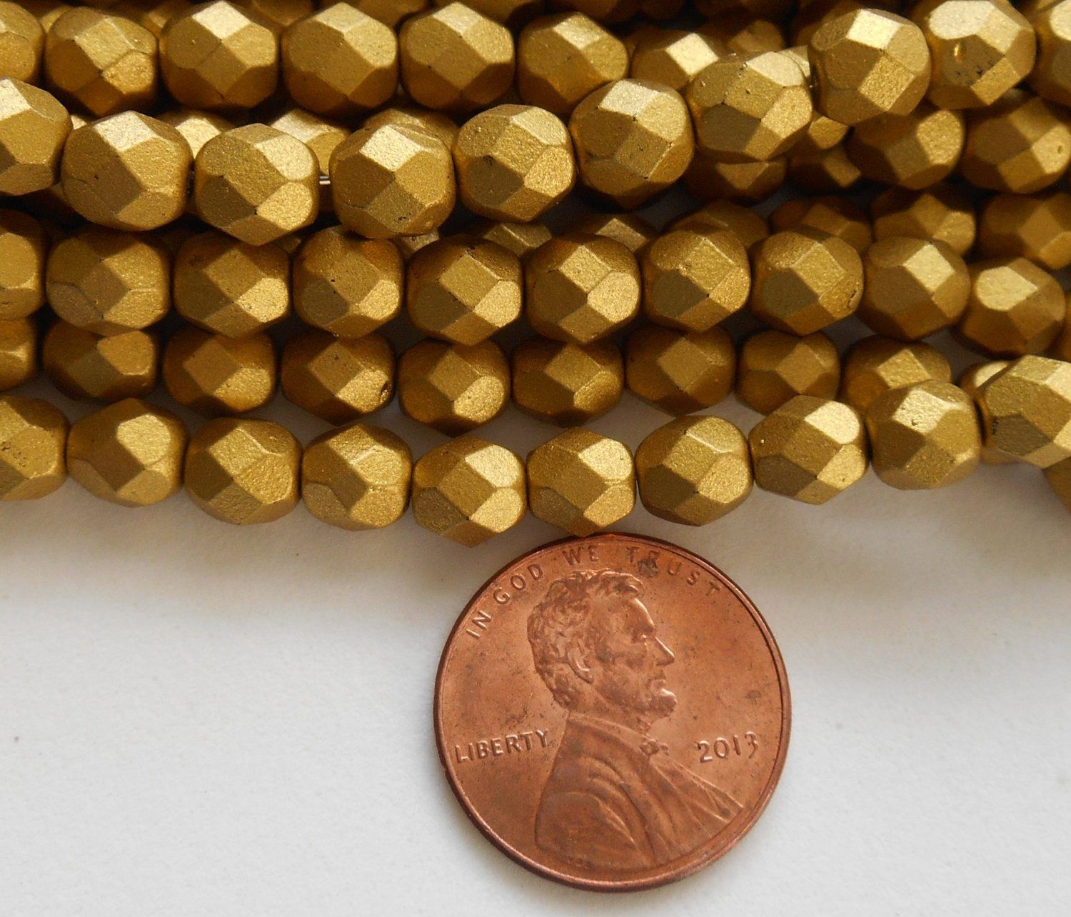Lot of 25 6mm Matte Aztec Gold Czech glass metallic firepolished, faceted round beads, C7425 - Glorious Glass Beads
